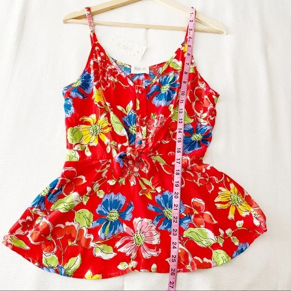 NWT Gorgeous Sienna Sky Red Bold Floral Print Tied Waist Tank Top - Picture 4 of 9